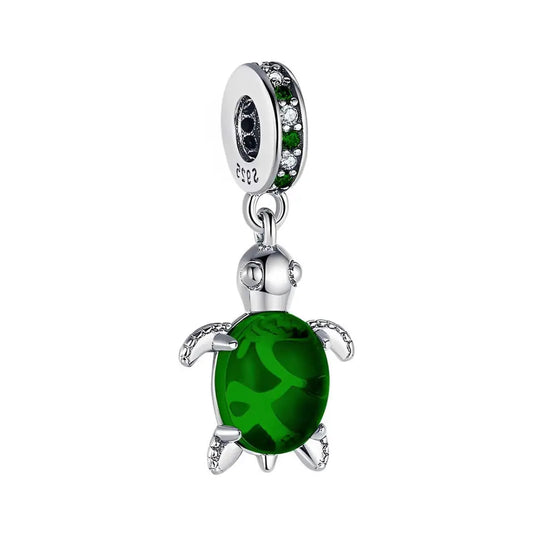 Emerald Green Sea Turtle Charm in Sterling Silver