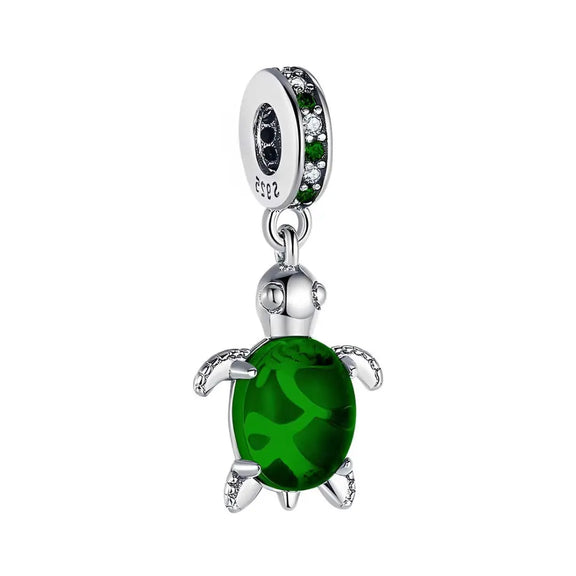 Emerald Green Sea Turtle Charm in Sterling Silver - Emerald Green Sea Turtle Charm in Sterling Silver