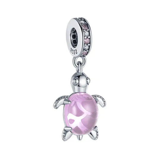Murano Glass Dark Pink Sea Turtle Dangle Charm