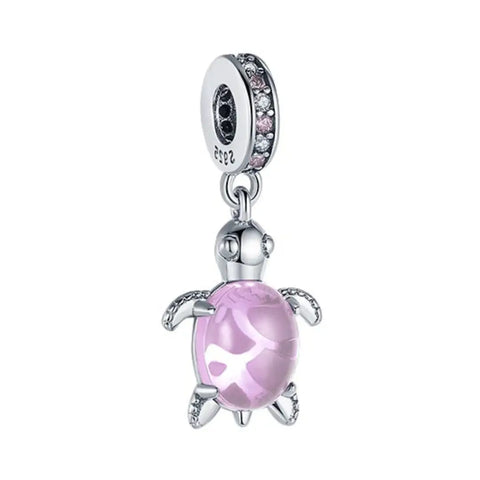 Murano Glass Dark Pink Sea Turtle Dangle Charm - Murano Glass Pink Sea Turtle Dangle Charm