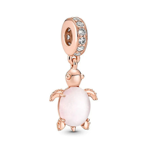 Murano Glass Pink Sea Turtle Golden Dangle Charm - Murano Glass Pink Sea Turtle Golden Dangle Charm