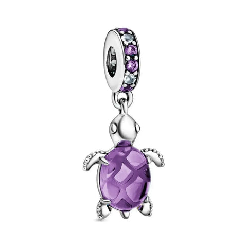 Murano Glass Purple Sea Turtle Dangle Charm - Murano Glass Purple Sea Turtle Dangle Charm