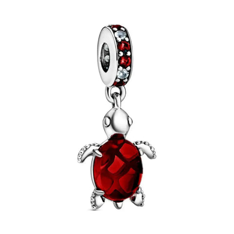 Murano Glass Red Sea Turtle Dangle Charm - Murano Glass Red Sea Turtle Dangle Charm