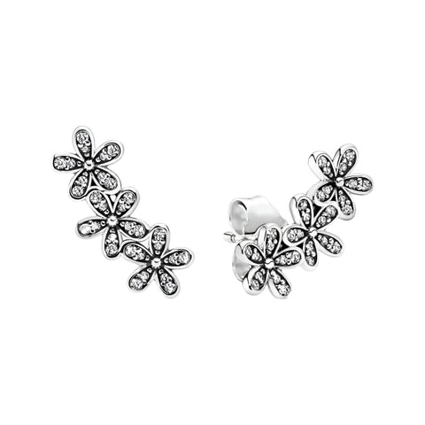 Sterling silver flower ear climbers with a delicate design, featuring a charming and elegant look.