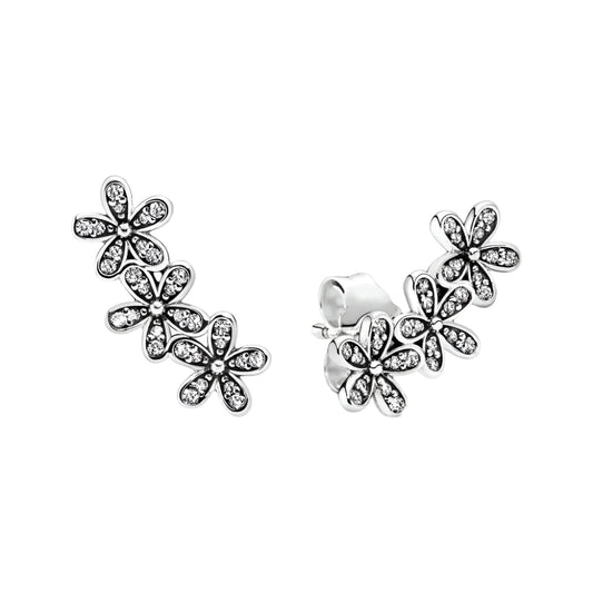 Sterling silver flower ear climbers with a delicate design, featuring a charming and elegant look.