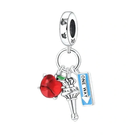 jewlouli NYC Apple Torch and Street Sign Triple Dangle Charm fits pandora bracelet