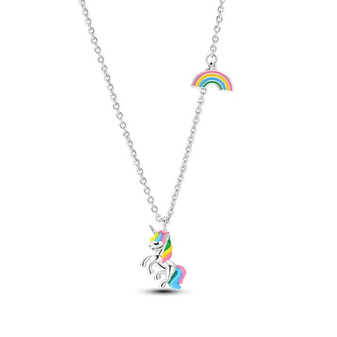 Sterling Silver Unicorn and Rainbow Pendant Necklace - Unicorn and rainbow pendant necklace.