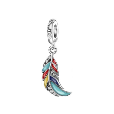 Sterling Silver Colorful Feather Charm with Enamel