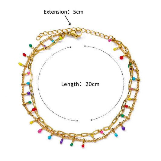 Colored Charm Gold Ankle Bracelet