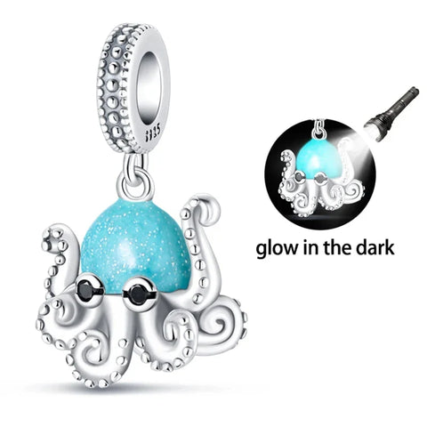 Octopus With A Blue Stone And Light In The Dark Pandora Charm