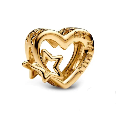 Openly crafted family heart & star charm - Gold heart-shaped charm with star design