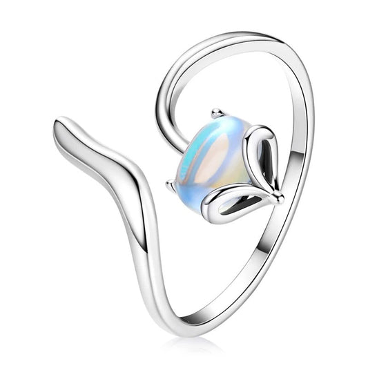 Silver Moonstone Fox Open Ring