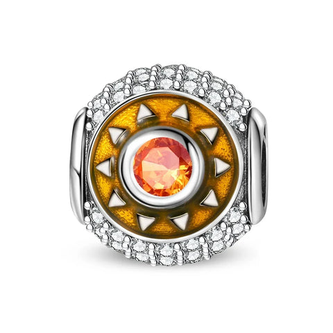 Orange White Stone Charm Silver Plated Setting Yellow Accent Charm - Compatible with Pandora Bracelets