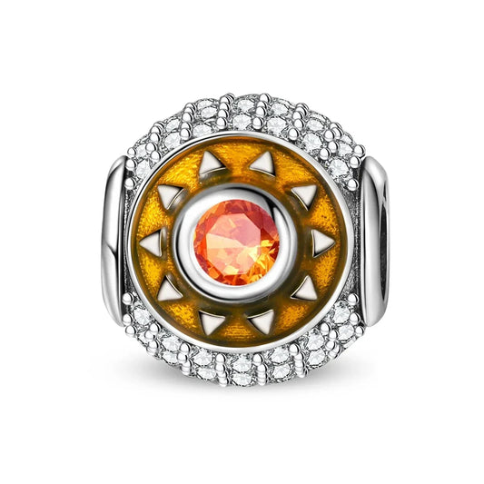 Orange White Stone Charm Silver Plated Setting Yellow Accent Charm - Compatible with Pandora Bracelets