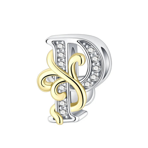 Dual-Tone Gold and Silver P Letter Charm with Crystal Accents - Dual-Tone Gold and Silver P Letter Charm with Crystal Accents
