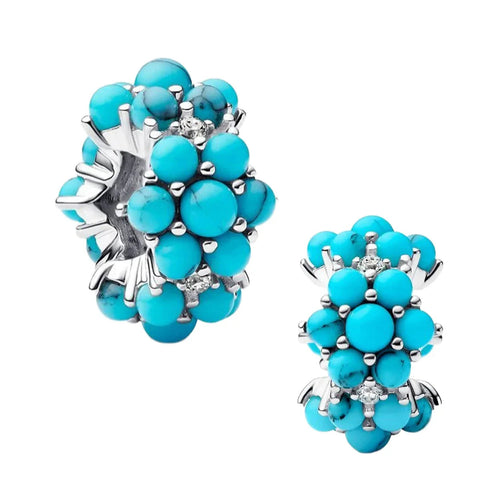Pair Of Turquoise Beads And Silver Ring Charm - Pair Of Turquoise Beads And Silver Ring Charm