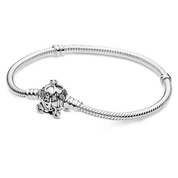 Cinderella's Carriage Charm Bracelet - Sterling silver bracelet with a detailed Cinderella's carriage charm accented with sparkling stones.