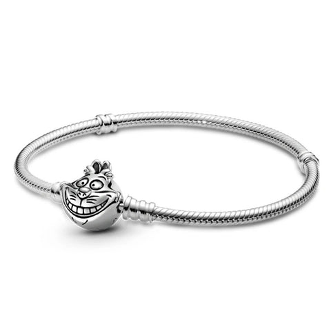 Cheshire Cat Charm Bracelet - Sterling silver bracelet with a Cheshire Cat charm, compatible with Pandora charms.