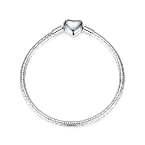 Simple Heart Clasp Silver Bracelet - Sterling silver bracelet with a minimalist heart clasp, compatible with Pandora charms.