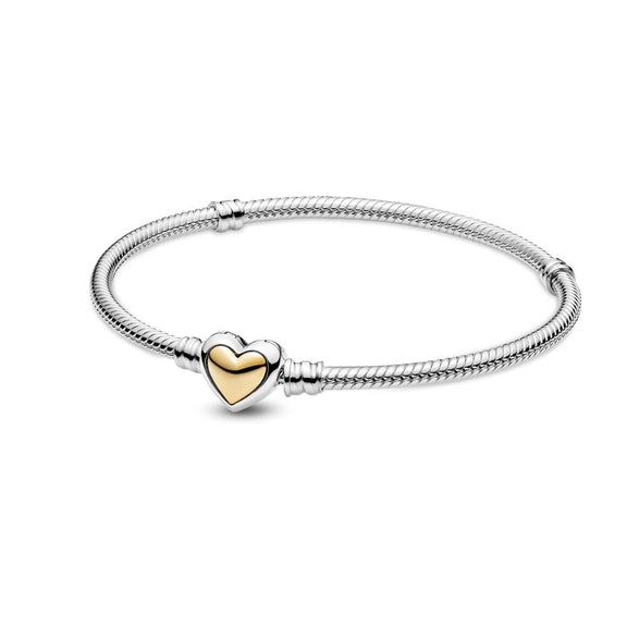 Two-Tone Heart Charm Bracelet - Sterling silver bracelet with a two-tone heart charm, compatible with Pandora charms.