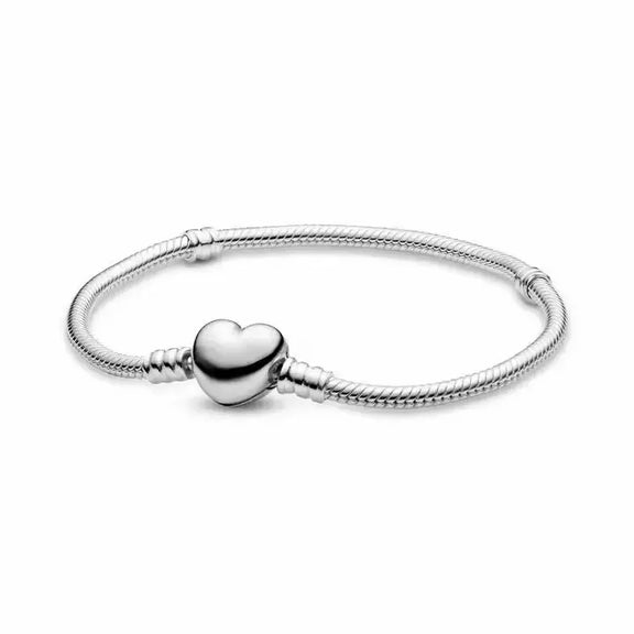 Romantic Heart Clasp Sterling Silver Charm Bracelet - Romantic Heart Clasp Sterling Silver Charm Bracelet