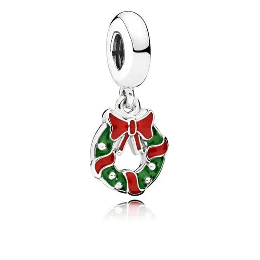 Pandora Christmas Wreath Charm Red Accent