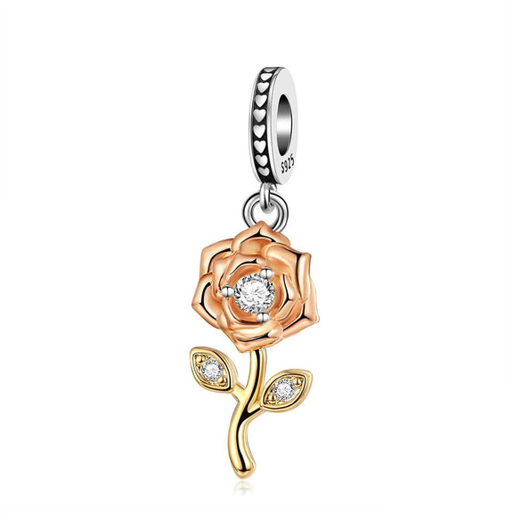 Rose Charm with Gold Leaves - Rose charm with gold leaves