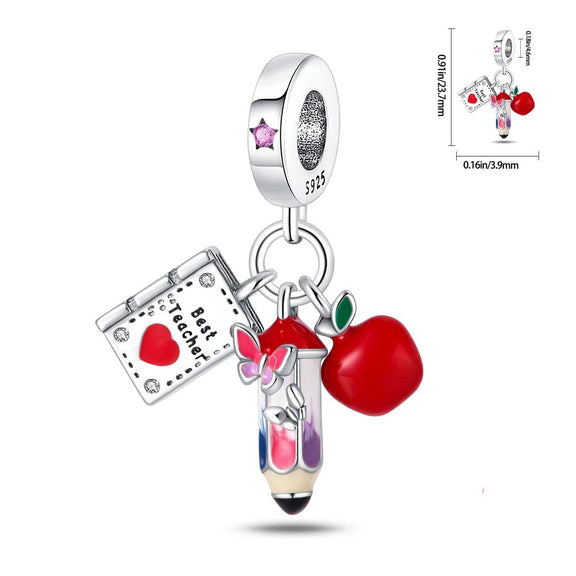 Best Teacher Charm with Apple and Pencil - Best teacher charm with apple and pencil