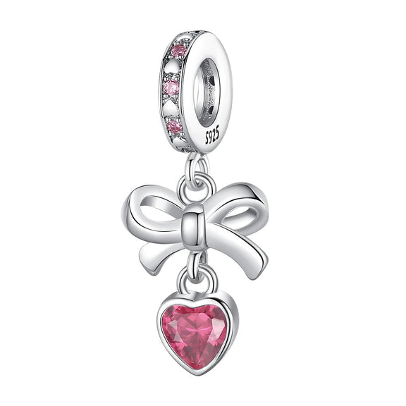 Pink Heart and Bow Charm - Pink heart and bow charm