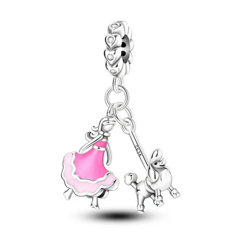 Retro poodle skirt pink dress charm