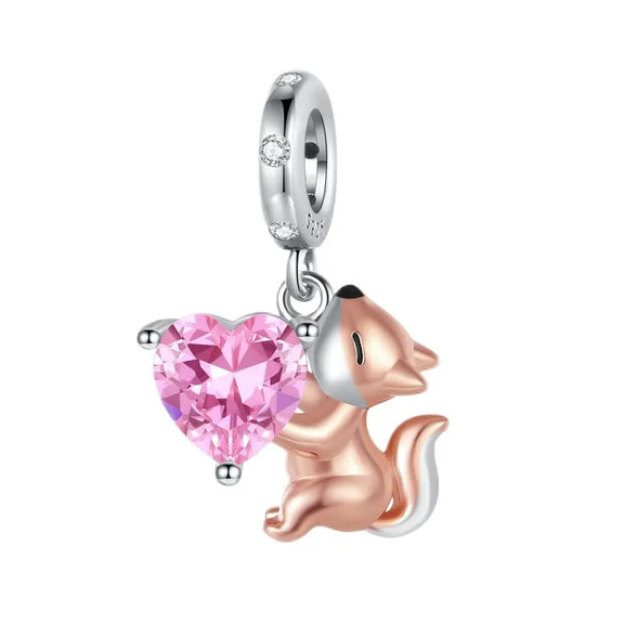 Adorable Fox with Pink Heart Charm - Adorable Fox with Pink Heart Charm