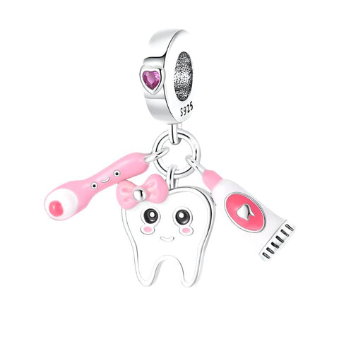 Smiling Tooth Charm with Toothbrush and Toothpaste - Smiling Tooth Charm with Toothbrush