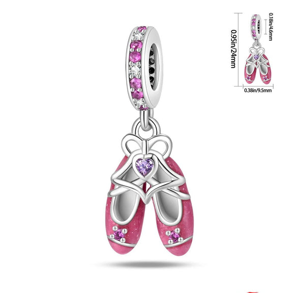 Delicate Pink Ballet Shoes Charm with Elegant Gem Accents - Delicate Pink Ballet Shoes Charm with Gems