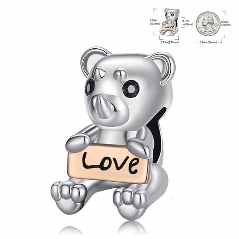 Adorable Bear Holding Love Sign Charm - Bear holding love sign charm