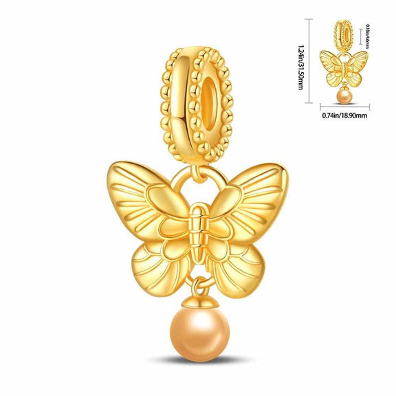 Golden Butterfly Charm with Pearl Accent - Golden butterfly charm with pearl accent and detailed design.