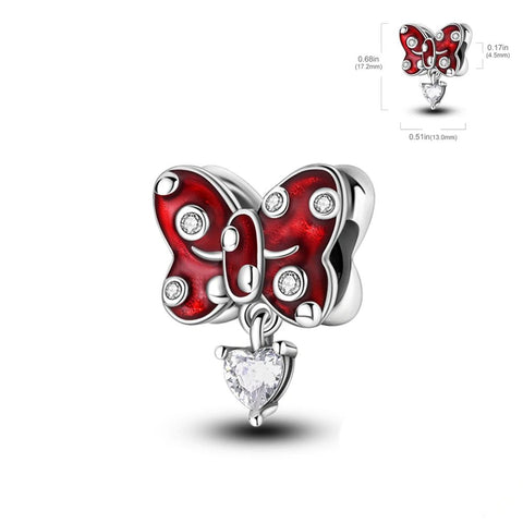 Red Butterfly Charm with Heart Pendant - Red butterfly charm with sparkling stones and heart pendant.