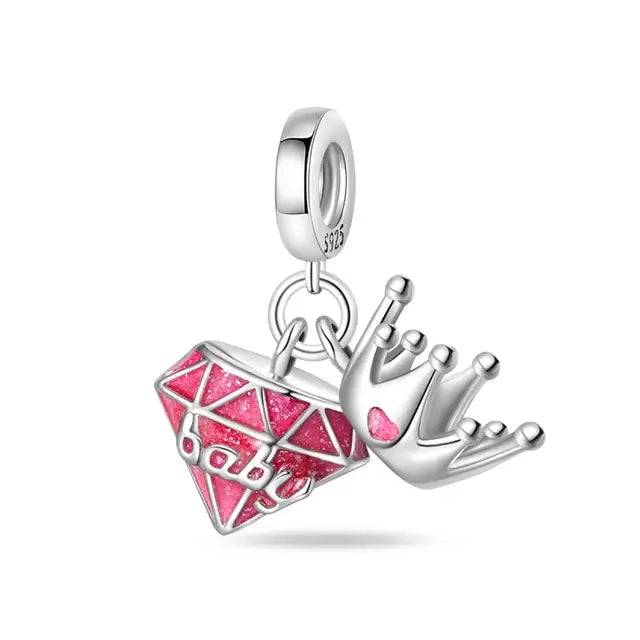 Baby crown charm with pink enamel diamond