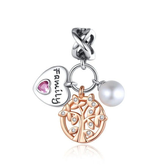 Family Tree Charm with Pearl and Heart - Family tree charm with pearl and heart