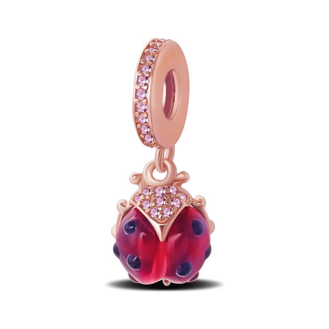 Lucky Ladybug Charm - Rose gold ladybug charm with red enamel, perfect for adding luck to bracelet charms for Pandora.