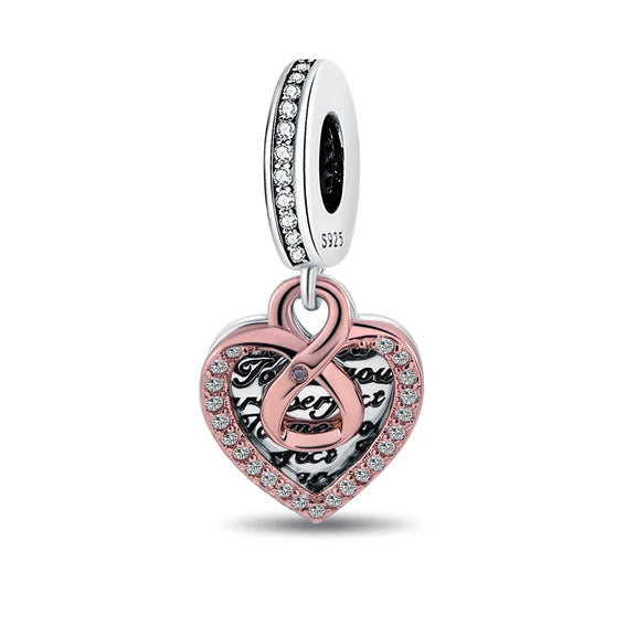 Intertwined Heart Charm - Sterling silver and rose gold intertwined heart charm with crystals