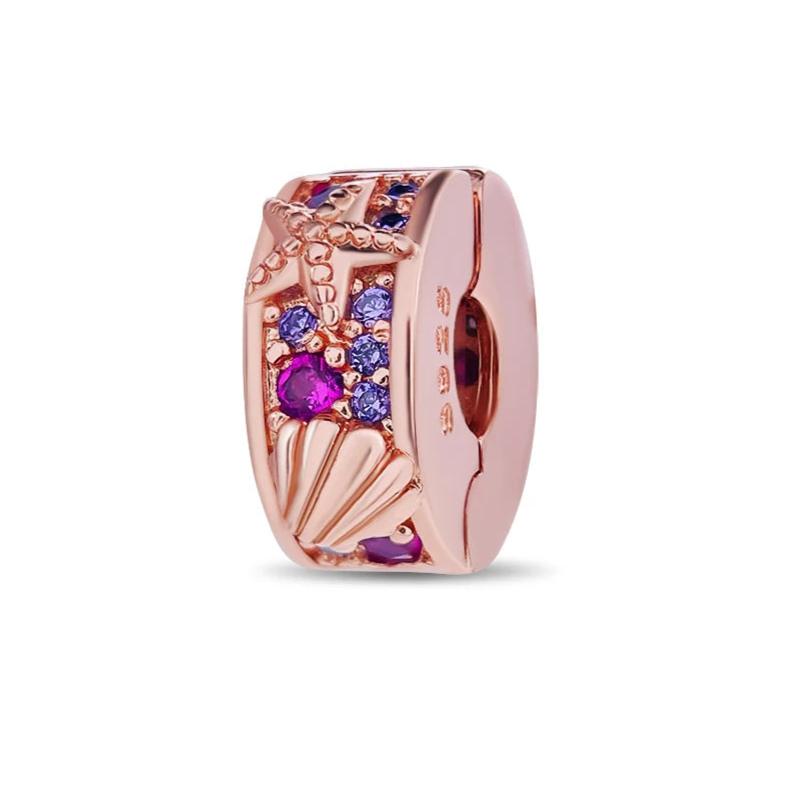 Sea life charm with colorful gemstones in rose gold