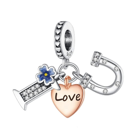 Love and Horseshoe Charm with Crystals - Love and horseshoe charm with crystals