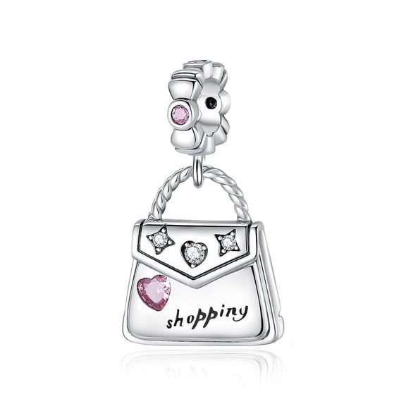 Stylish Silver Shopping Bag Charm - Stylish shopping bag charm in sterling silver