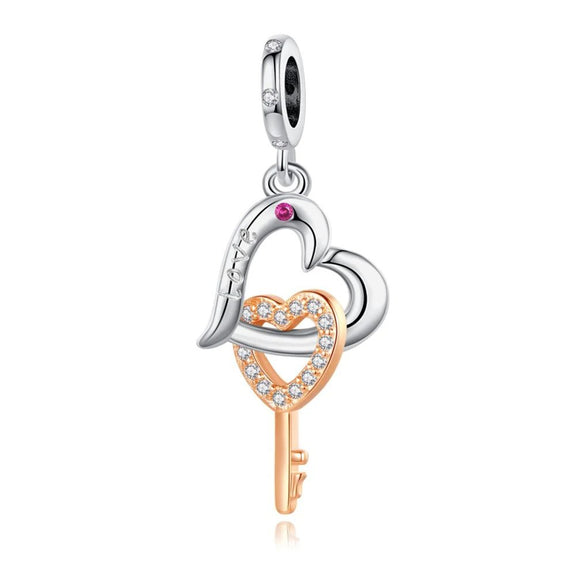 Heart and Key Charm with Crystals - Heart and key charm with crystals