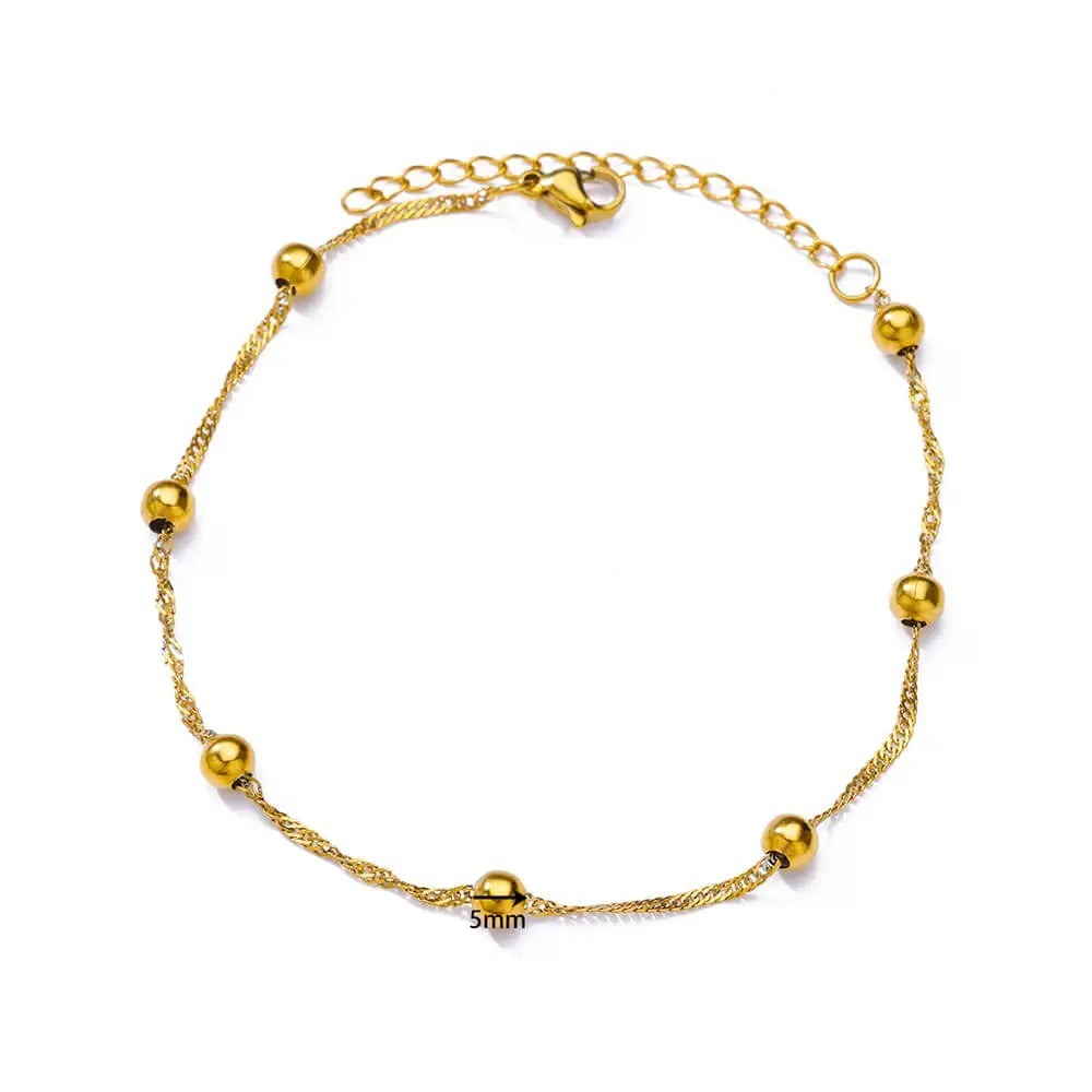 Delicate Minimalist Gold Bead Ankle Bracelet