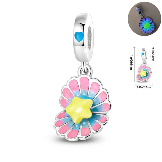 Pastel starburst enamel charm with pink, blue, and yellow colors on a 925 sterling silver base.