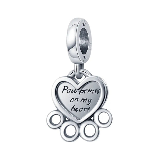 Paw Prints on My Heart Silver Paw Dangle Charm