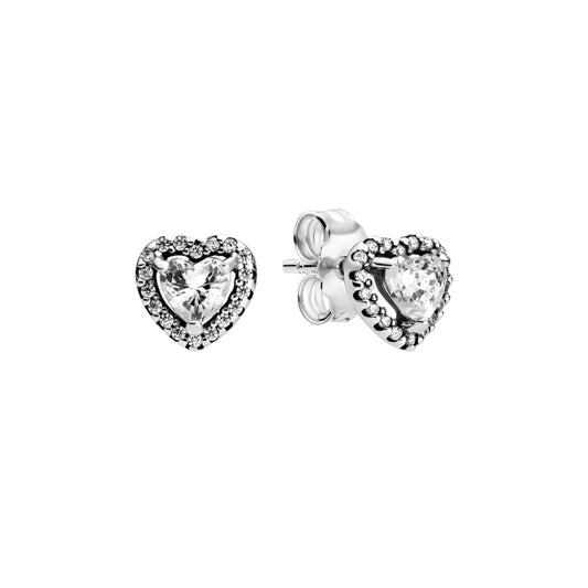 Sterling silver heart stud earrings with filigree design, featuring an intricate and elegant look.