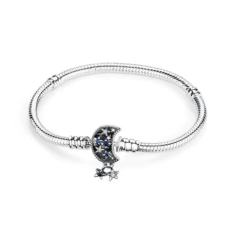 Sterling Silver Snake Chain Charm Bracelet moon stars - Sterling Silver Snake Chain Charm Bracelet, designed to fit Pandora charms.
