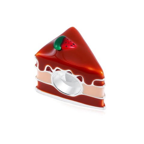 Piece Cake Strawberry Top Charm Red Accent Charm - Piece Cake Strawberry Top Charm Red Accent Charm - Compatible with Pandora Bracelets